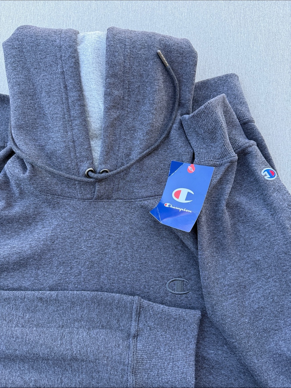 Champion Charcoal Gray Pullover Hoodie with Embroidered Logos